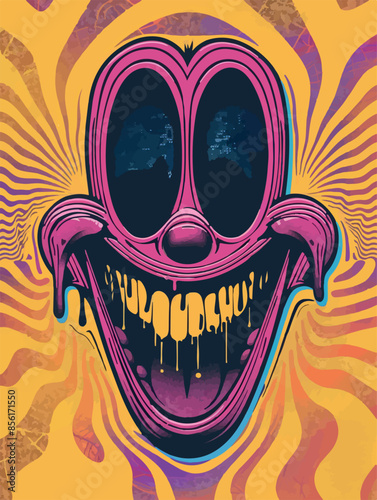 A colorful and psychedelic set of illustrations featuring vibrant, abstract smiley faces. Each artwork showcases a unique blend of swirling patterns and bold colors, perfect for retro, pop art, and ps