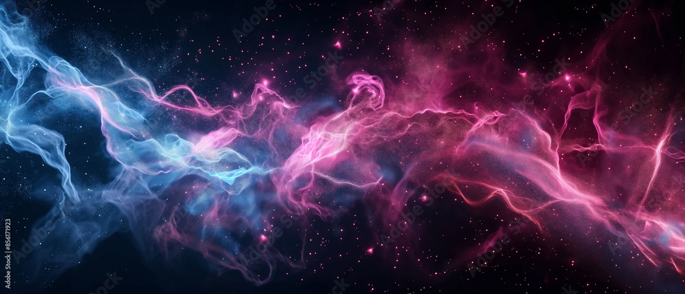 A colorful galaxy with blue and pink swirls. Digital particles wave and light abstract background A colorful galaxy with blue and pink swirls. Digital particles wave and light abstract background