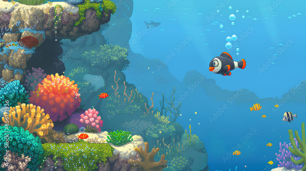 Fototapeta premium Underwater Pixel Art Adventure