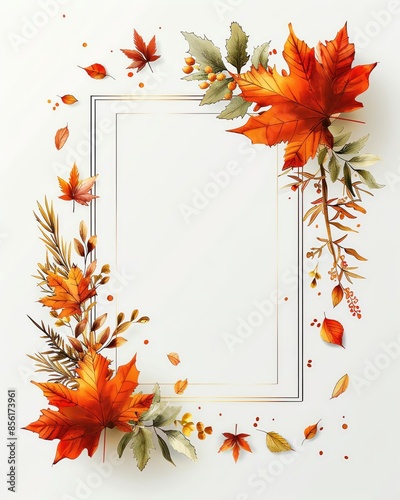 Autumn-themed frame with colorful falling leaves and elegant designs, perfect for seasonal invitations and artistic presentations.