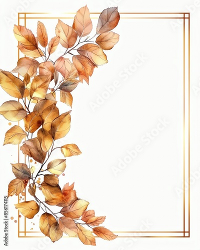 Elegant autumn-themed border with golden leaves on a white background, perfect for invitations, greeting cards, or seasonal designs.