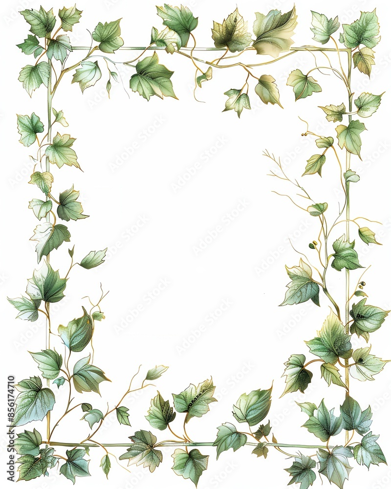 Fototapeta premium Elegant botanical frame with green leaves, perfect for invitations or greeting cards, offering a natural and sophisticated touch.