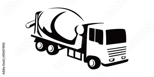 mixer truck silhouette design. heavy construction transportation sign and symbol.