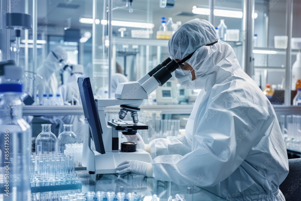Lab technician studying samples Lab technician studying samples
