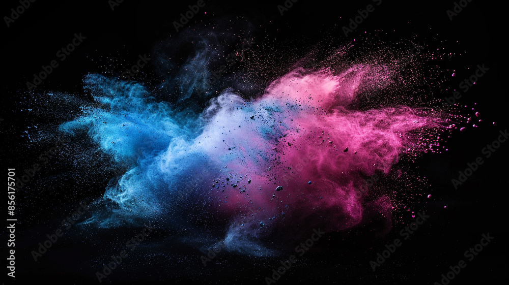 Fototapeta premium Multicolored explosion of powder paint isolated on black background.
