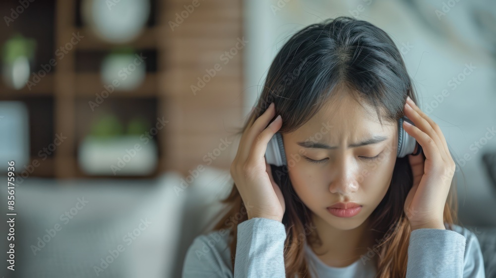 Living Room Dispute: Photograph the emotional exchange in the living room where the offended Asian girl stands with her eyes closed, covering her ears to avoid hearing her mother's scolding. Living Room Dispute: Photograph the emotional exchange in the living room where the offended Asian girl stands with her eyes closed, covering her ears to avoid hearing her mother's scolding.