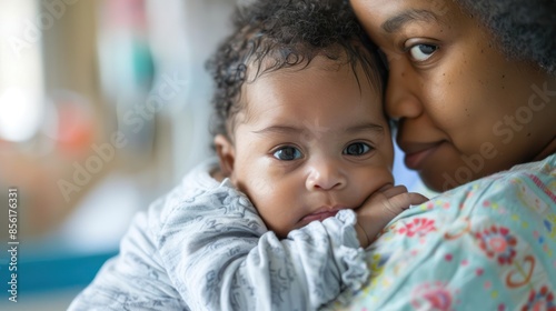 Motherly Love: Photograph the newborn baby boy cradled in his mother's arms, capturing the tender bond between them against the backdrop of a hospital room.