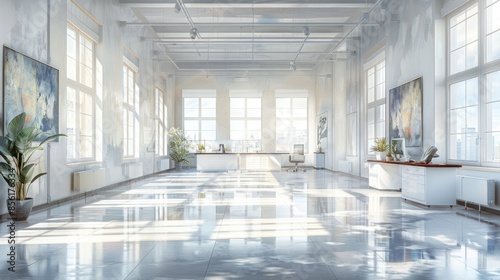 White office interior with white walls and spacious white floor © ROY