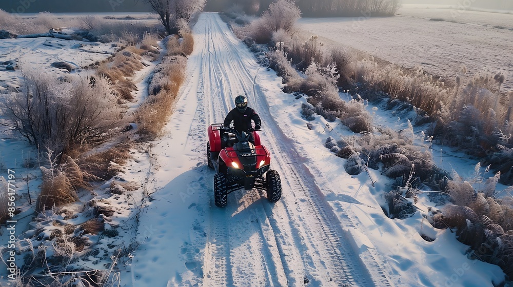 person drive atv vehicle on offroad track, extreme sport activities theme, in winter, created with generative ai person drive atv vehicle on offroad track, extreme sport activities theme, in winter, created with generative ai