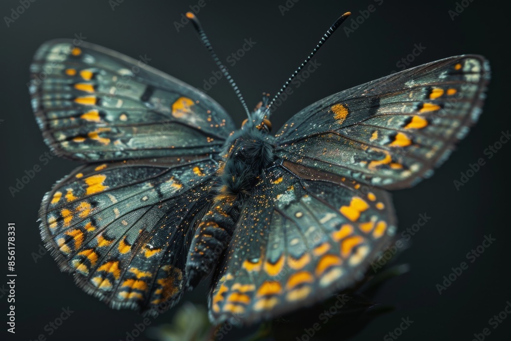 Obraz premium Close-up of a Dark Butterfly with Orange Spots