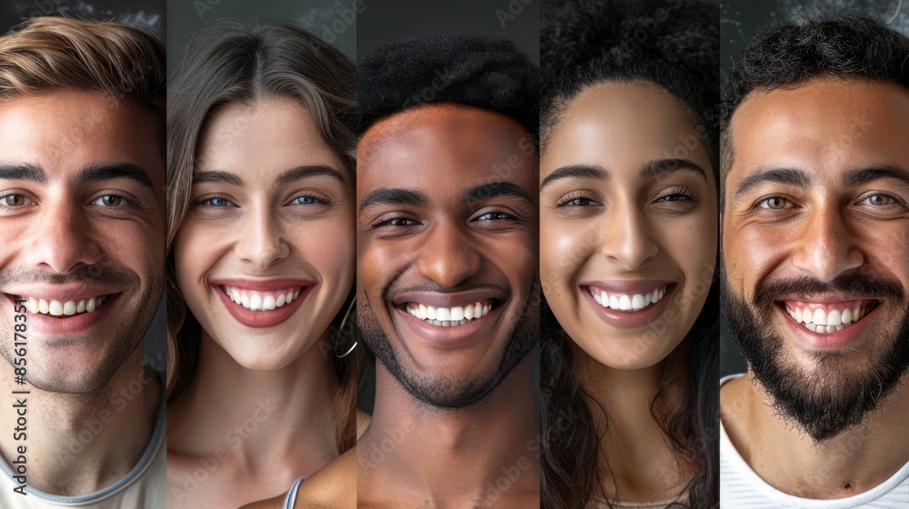 A collection of portrait shots capturing the genuine smiles of both men and women, their eyes sparkling with joy and warmth, creating a sense of connection with the viewer. A collection of portrait shots capturing the genuine smiles of both men and women, their eyes sparkling with joy and warmth, creating a sense of connection with the viewer.