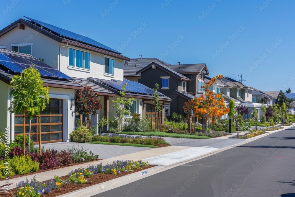 Beautiful Sustainable Neighborhood with Solar Paneled Homes and Active Community Outdoors Beautiful Sustainable Neighborhood with Solar Paneled Homes and Active Community Outdoors