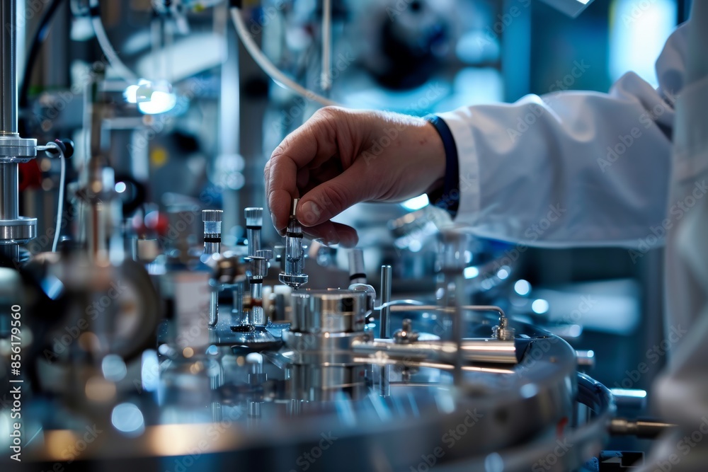 Scientist Adjusting Advanced Bioreactor Settings in High-Tech Laboratory for Precise Experiments Scientist Adjusting Advanced Bioreactor Settings in High-Tech Laboratory for Precise Experiments