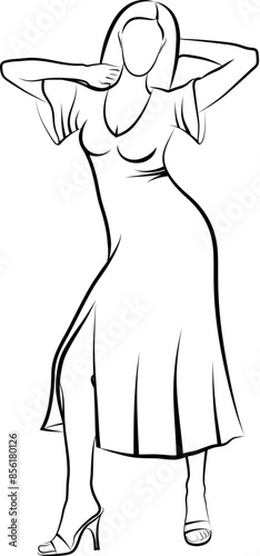 Sketch of Woman In Dress. Vector illustration