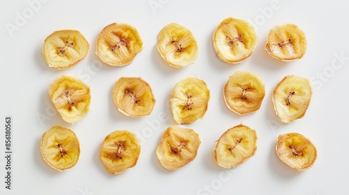 Banana chips displayed on a white backdrop