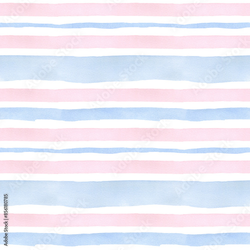 Seamless pink and blue stripes background. Watercolor hand drawn pattern pastel colors for fabric texture, wallpaper, home decor prints
