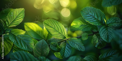 an expressive structure of fresh green leaves highlighted by the sun.stock illustration photo