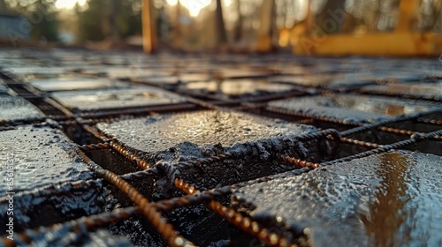 Close-up of Concrete Foundation Grid