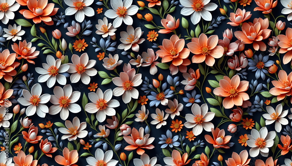 Colorful and detailed field of wildflowers in full bloom, showcasing various shades of purple, orange, and blue in high definition Colorful and detailed field of wildflowers in full bloom, showcasing various shades of purple, orange, and blue in high definition