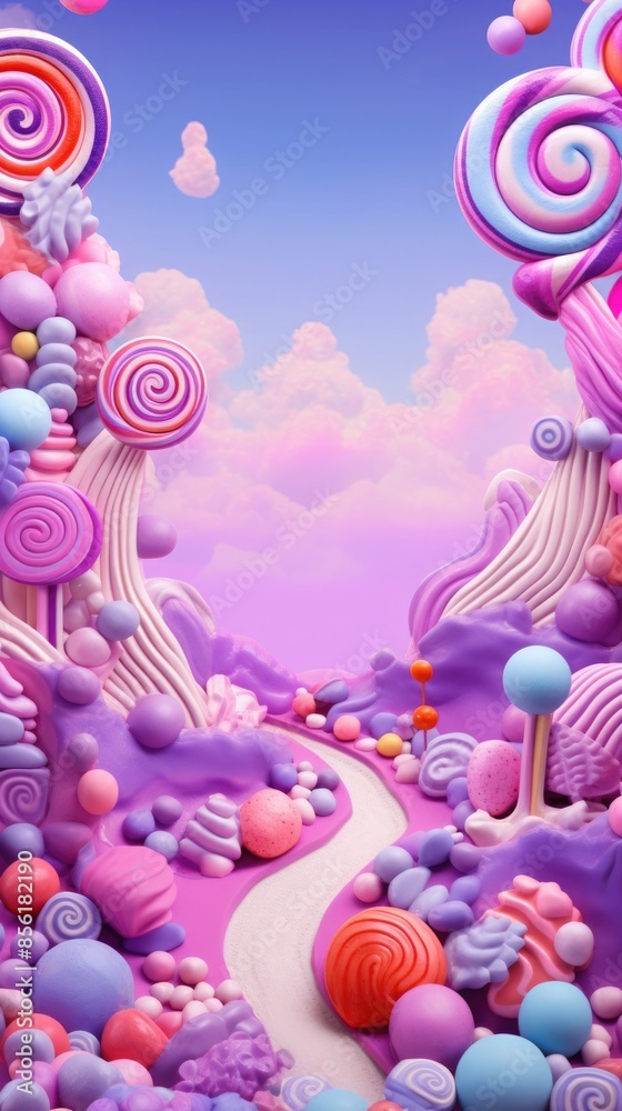 frame from candy on a purple background. lollipop, caramel and other sweets. party invitation card. Place for text. frame from candy on a purple background. lollipop, caramel and other sweets. party invitation card. Place for text.