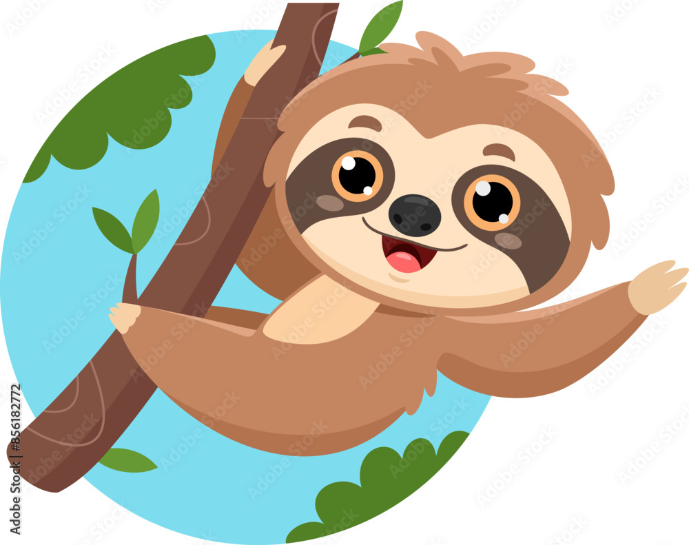 Naklejka premium Cute Baby Sloth Cartoon Character. Vector Illustration Flat Design Isolated With Background