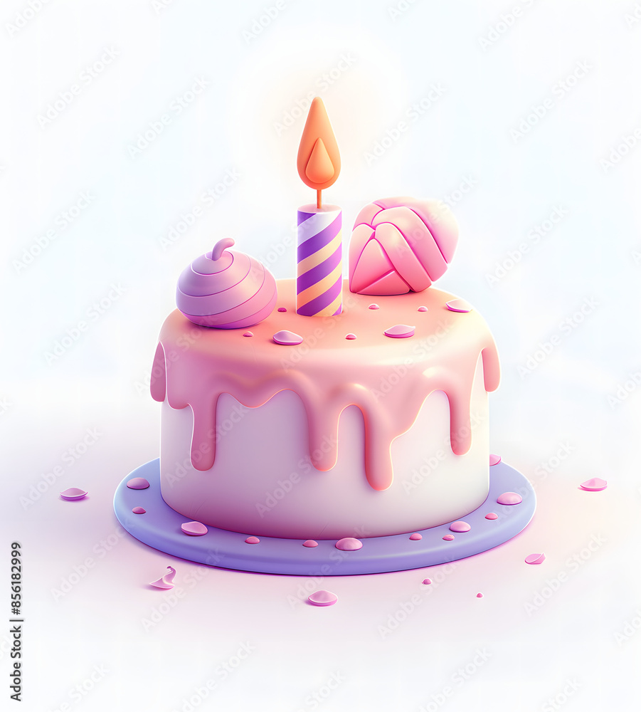 3D icon of a birthday cake with a candle 3D icon of a birthday cake with a candle