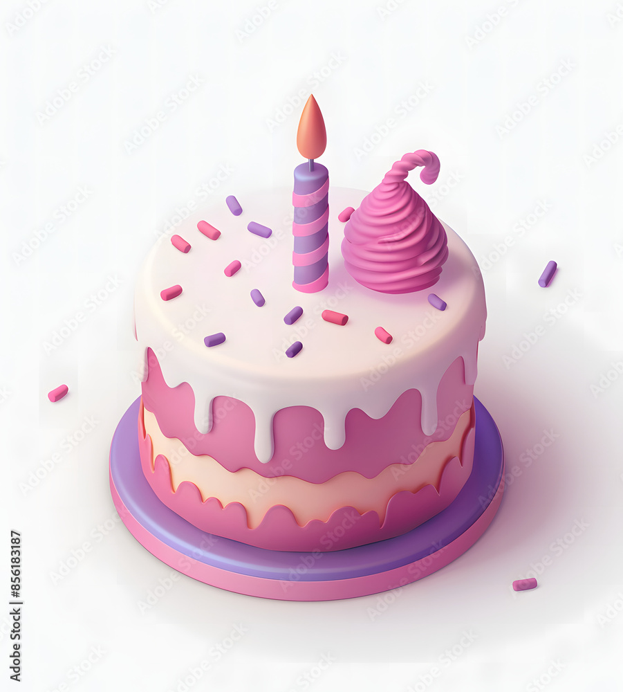 3D icon of a birthday cake with a candle 3D icon of a birthday cake with a candle