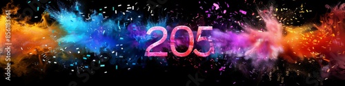 Vibrant Colorful Digital Explosion with Numbers Isolated on Black Background. Creative Celebration Concept for New Year, National Day, Festive Season, Christmas, Countdown, Historical Moments. AI-Gene
