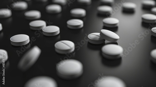 Tablets scattered on black surface