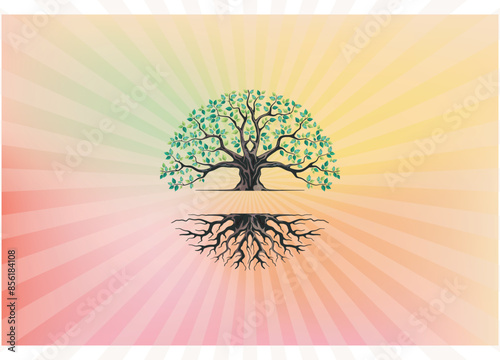 a dashing tree logo with sparkling light