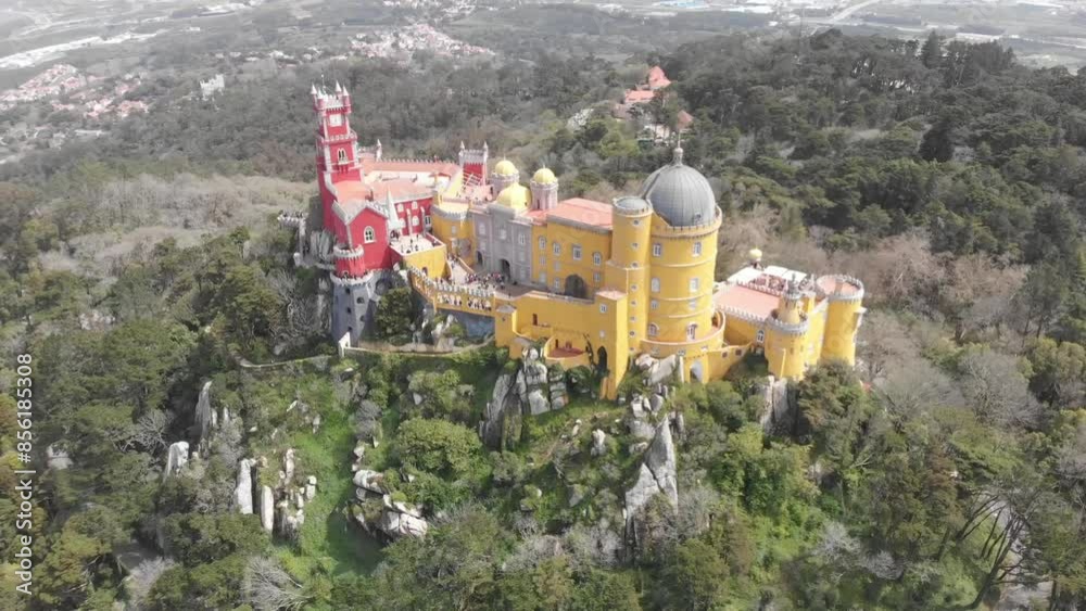 Aerial view of Pena Palace, a castle in Sintra, Lisbon, Portugal Aerial view of Pena Palace, a castle in Sintra, Lisbon, Portugal