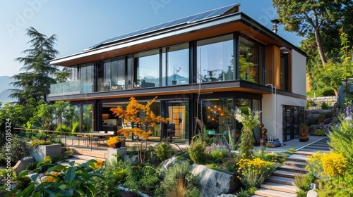 Wallpaper Mural Sustainable Modern Home with Solar Panels and Landscaped Garden Bathed in Natural Light Torontodigital.ca