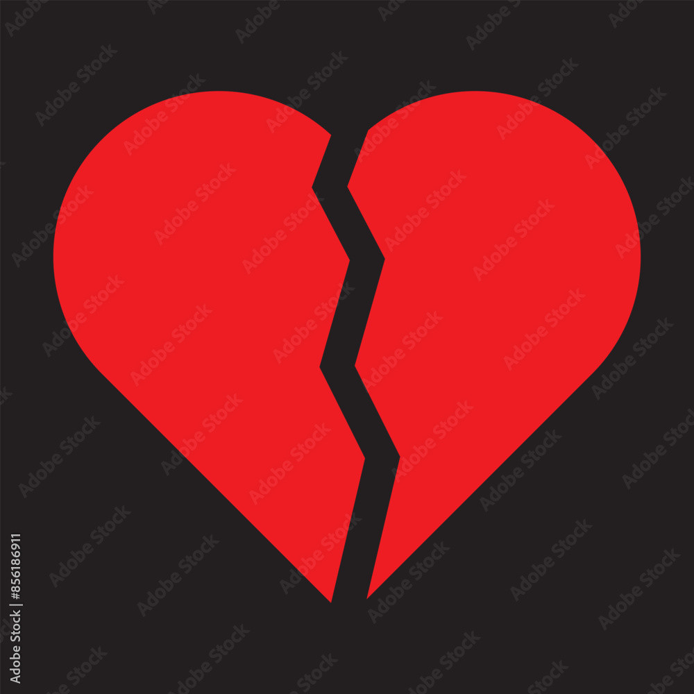 Broken heart vector icon, red heart, heartbreak, love vector symbol ...