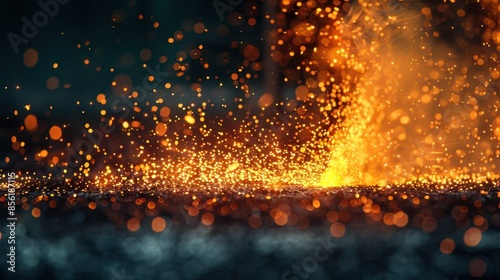 A close-up of a blacksmith's forge, where sparks fly as a hammer strikes molten metal. The detailed particle effects capture the intensity and heat of the scene, with glowing embers floating in the