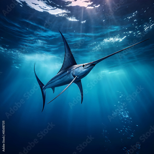 a swordfish swimming in the ocean photo