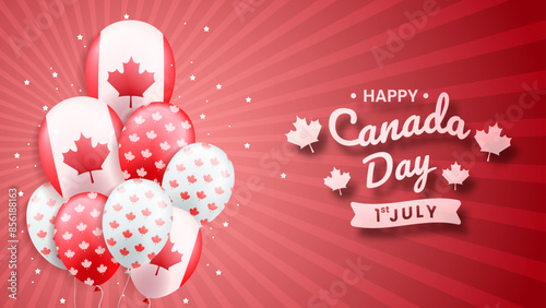Happy Canada day vector Podium banner, greeting card. Canadian wavy flag in 1st of July national patriotic holiday horizontal design