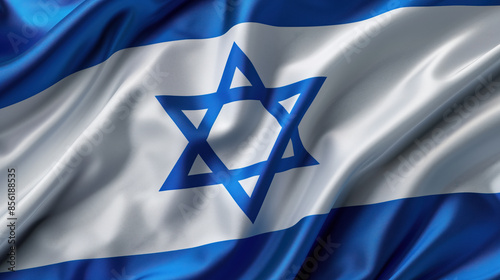 Israeli flag with a Star of David, featuring a silky texture and vibrant blue and white colors.