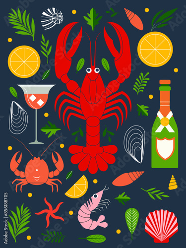 Sea Food Animals and Cocktails Collection
