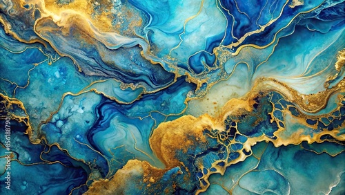 Blue and gold abstract textured art piece inspired by natural forms, abstract, textured, art photo