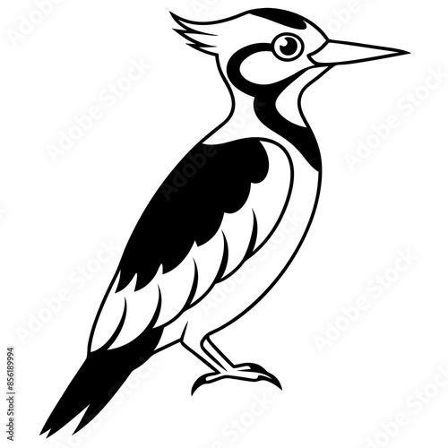 Woodpecker vector line art and silhouette illustration
 photo