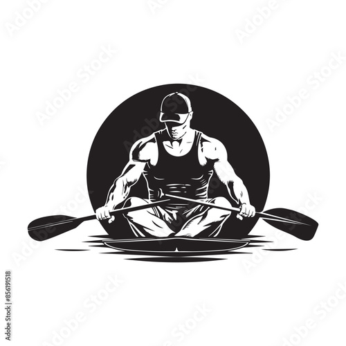 Rowing Athlete Rows Front View Isolated Vector Silhouette Water Sport Stock Illustration