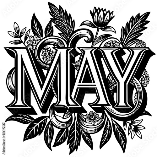 May typography silhouette design floral vector illustration