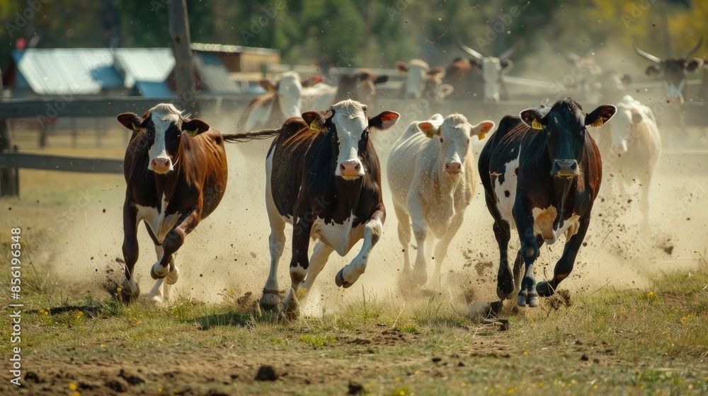 Cows Running Through a Dusty Field Cows Running Through a Dusty Field