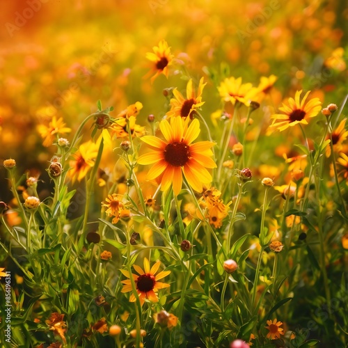 A panoramic view of a poppy field, with vibrant red flowers swaying in the breeze and a medieval village perched on a hilltop in the background.