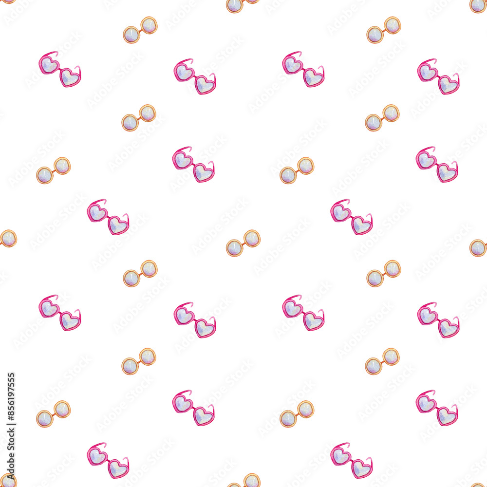 90s background. Seamless watercolor pattern with retro sunglasses illustrations for textile, wrapping paper, wallpapers 90s background. Seamless watercolor pattern with retro sunglasses illustrations for textile, wrapping paper, wallpapers