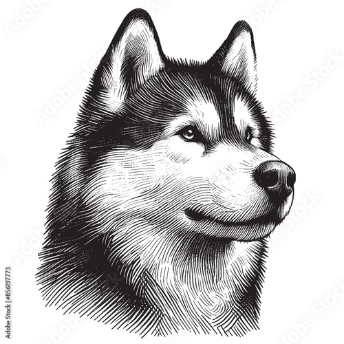 Vector Hand drawn illustration of an old engraving style vector illustration of a siberian husky dog