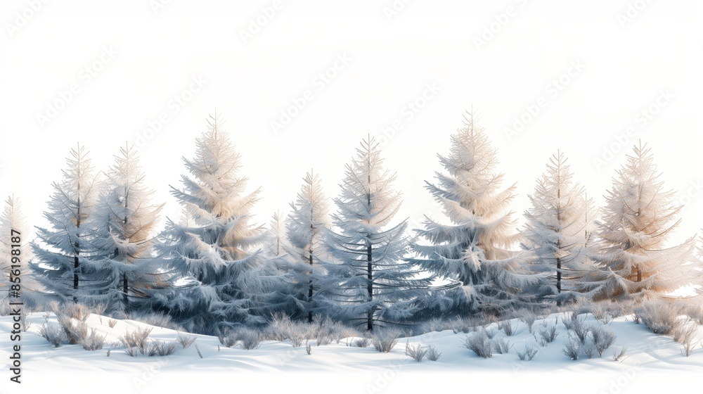 Fototapeta premium Snow-Covered Pine Trees in Winter Wonderland.