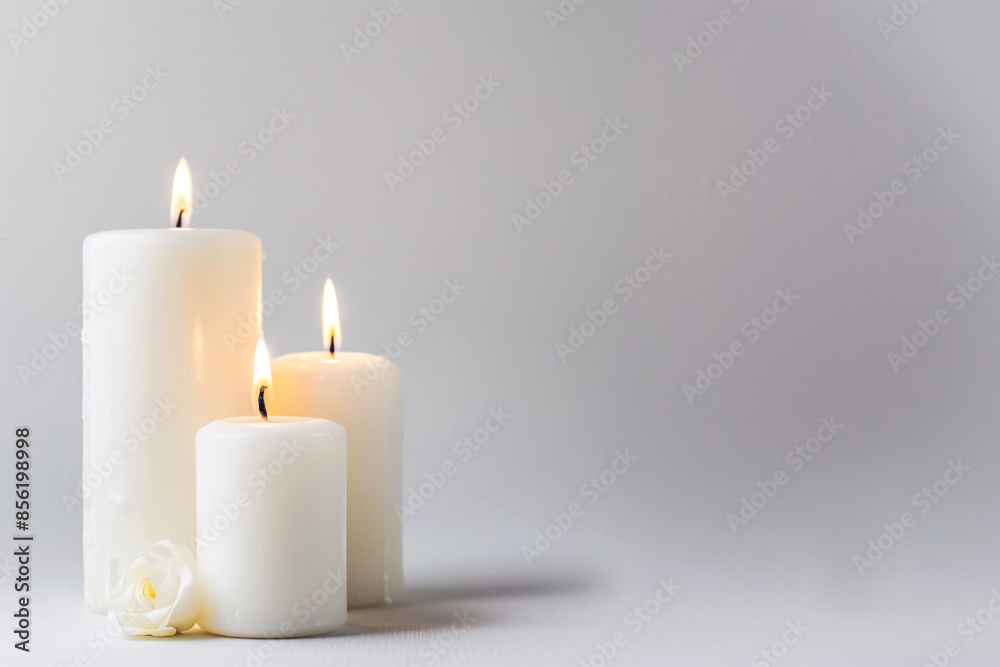 white candles on the white background with copy space white candles on the white background with copy space