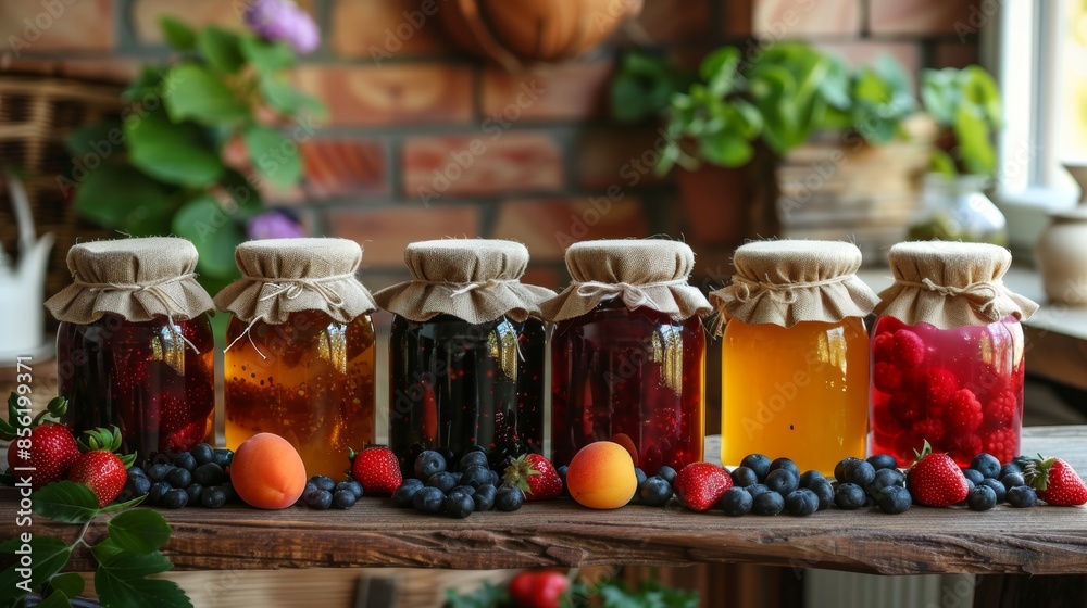 Vibrant Homemade Jams in Glass Jars for Foodie Delights Generative AI Vibrant Homemade Jams in Glass Jars for Foodie Delights Generative AI