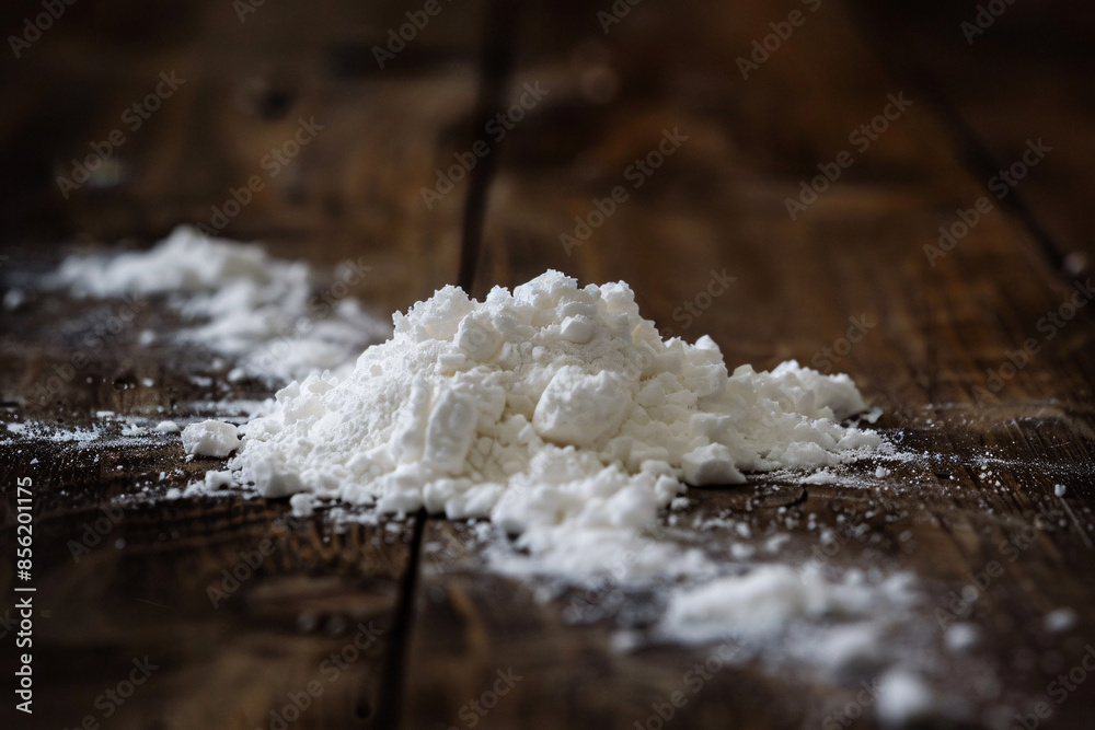 cocaine powder on the wooden table